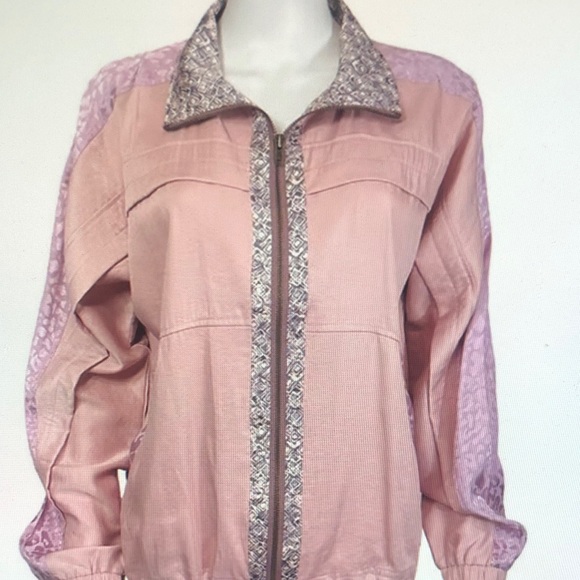Jackets & Blazers - Women's Pink Jacket with Patterned Trim